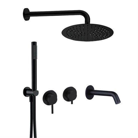 AQUAme AQM8408MB Набор для комплектации ванны с изливом, верхним и ручным душем, матовый черный AQM8408MB