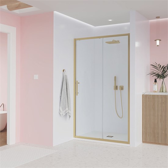 VECONI Душевая дверь Evo 100 G, 1200x1950, золото брашинг, стекло прозрачное E1-G-120-01-C9