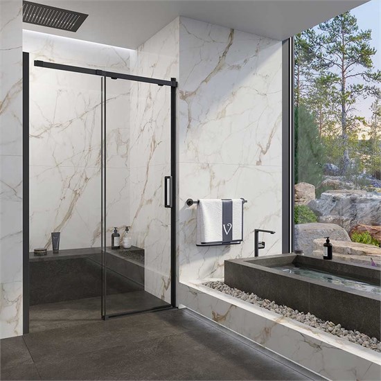 VECONI Душевая дверь раздвижная Vianno VN-70B, 1400x1950, черный, стекло прозрачное VN70B-140-01-C4