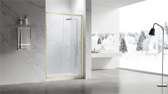 VECONI Душевая дверь раздвижная Vianno VN-55G, 1300x1950, Золото брашинг, стекло прозрачное VN55G-130-01-C8