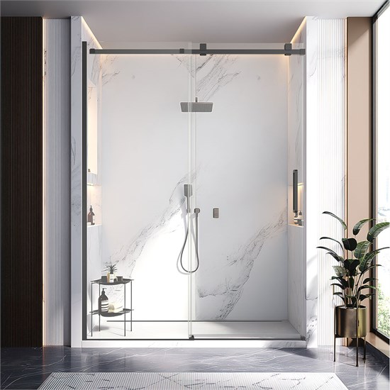 VECONI Душевая дверь раздвижная Vianno VN-75B, 1700x2000, черный матовый, стекло прозрачное VN75B-170-01-C4