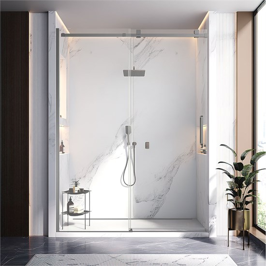 VECONI Душевая дверь раздвижная Vianno VN-75GR, 1500x2000, графит брашинг, стекло прозрачное VN75GR-150-01-C4