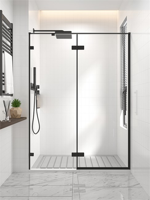 VECONI Душевая дверь распашная  Premium Alassio B, 1300х2000, черный матовый, стекло прозрачное осветленное AL-130-00-B-C4