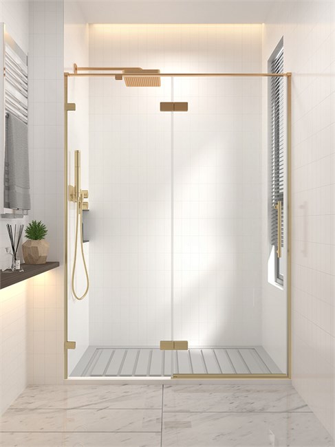 VECONI Душевая дверь распашная  Premium Alassio G, 1300х2000, брашированное золото, стекло прозрачное осветленное AL-130-00-G-C4