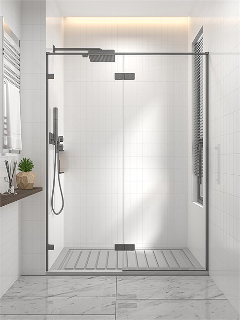 VECONI Душевая дверь распашная  Premium Alassio GR, 1200х2000, брашированный графит, стекло прозрачное осветленное AL-120-00-GR-C4