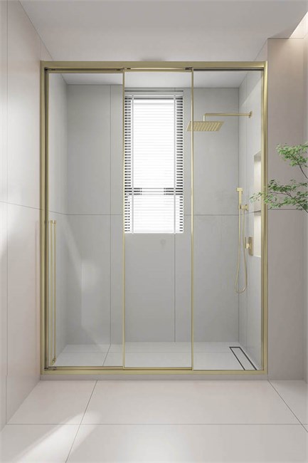 VECONI Душевая дверь раздвижная Premium Prato 300 G-R, 1400х2000, золото брашированный, стекло прозрачное PR3/R-140-01-G-C4