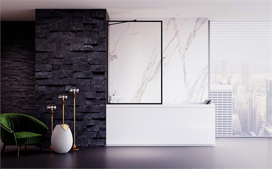 VECONI Шторка на ванну Palau PL-85B, 600x1500, черный, стекло прозрачное PL85B-60-01-C8