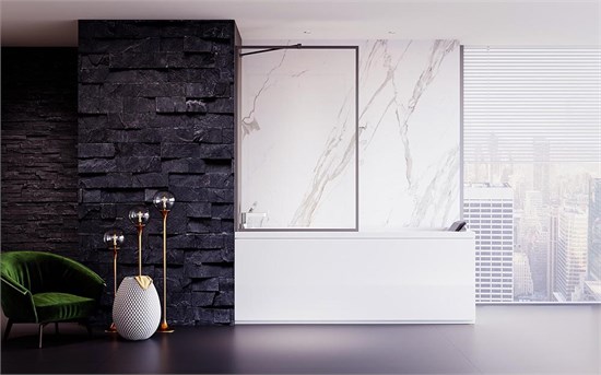 VECONI Шторка на ванну Palau PL-85GR, 500x1500, брашированный графит, стекло прозрачное PL85GR-50-01-C8