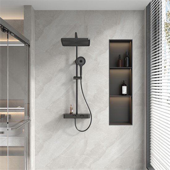 VECONI Душевая стойка FOSSA, чёрный матовый FO-210-B-C4