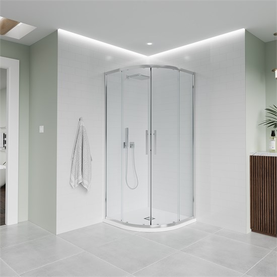 VECONI Душевой угол полукруглый, двери раздвижные  Evo 200 CH, 1000х1000x1950, хром, прозрачное стекло E2-CH-100100-01-C9