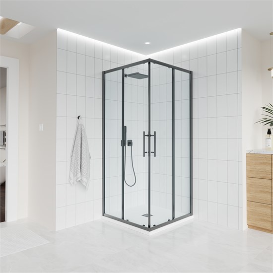 VECONI Душевой угол прямоугольный, двери раздвижные  Evo 300 GR, 1200х800x1950, графит брашинг, прозрачное стекло E3-GR-12080-01-C9