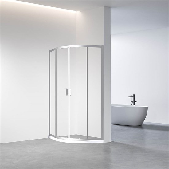 VECONI Душевой угол полукруглый, двери раздвижные Rovigo RV-01, 800x800x1950, хром, стекло прозрачное RV01-80-01-C7