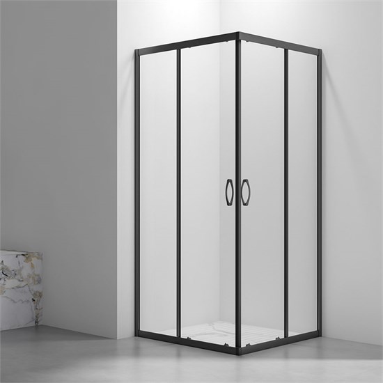 VECONI Душевой угол квадратный, двери раздвижные Rovigo RV-101B, 900x900x1900, черный, стекло прозрачное RV101B-90-01-C4