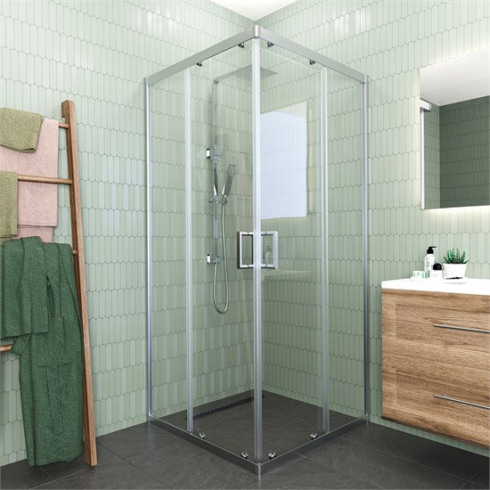 VECONI Душевой угол квадратный, двери раздвижные Rovigo RV-11, 800x800x1950, хром, стекло прозрачное RV11-80-01-C5