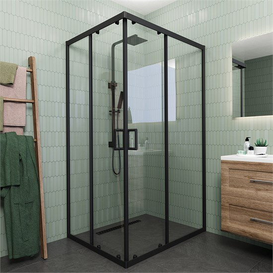 VECONI Душевой угол прямоугольный, двери раздвижные Rovigo RV-14, 900x800x1950, черный, стекло прозрачное RV14-9080-01-C5