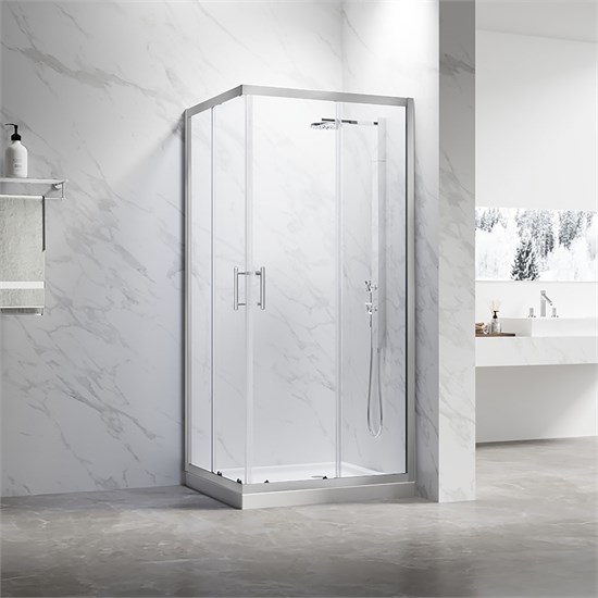 VECONI Душевой угол прямоугольный, двери раздвижные Rovigo RV-27CH, 1100х800х1900, хром, стекло прозрачное RV27CH-11080-01-C8
