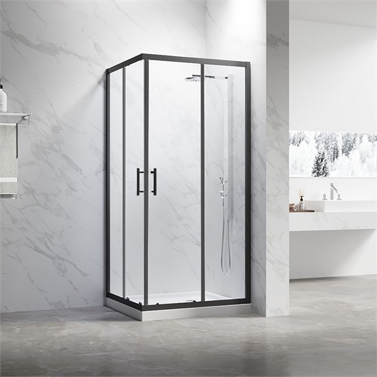 VECONI Душевой угол прямоугольный, двери раздвижные Rovigo RV-27B, 1200х900х1900, черный, стекло прозрачное RV27B-12090-01-C8