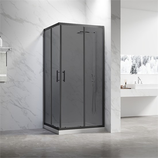 VECONI Душевой угол квадратный, двери раздвижные Rovigo RV-27B, 800х800х1900, черный, стекло тонированное RV27B-8080-05-C8