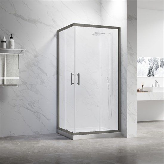 VECONI Душевой угол прямоугольный, двери раздвижные Rovigo RV-27GM, 1000x900x1900, оружейная сталь, прозрачное стекло RV27GM-10090-01-C8
