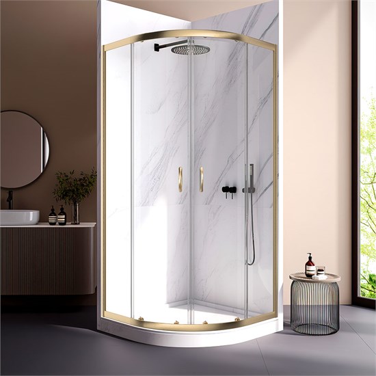 VECONI Душевой угол квадратный, двери раздвижные Rovigo RV-202G, 800x800x1900, брашированное золото, прозрачное стекло RV202G-80-01-C4