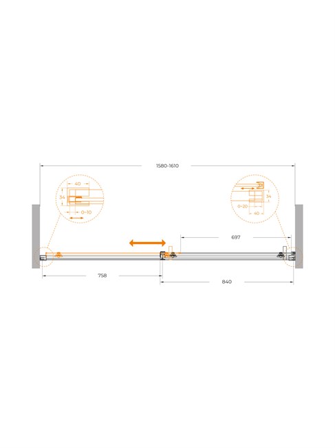 CEZARES Plane Душевая дверь в нишу раздвижная профиль - сатин / стекло - прозрачное, ширина 160 см PLANE-BF-1-160-C-IN