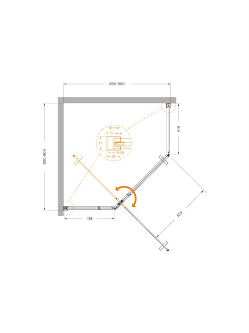 CEZARES Plane Душевой уголок пятиугольный двери распашные размер 90x90 см, профиль - сатин / стекло - прозрачное PLANE-P-1-90-C-IN