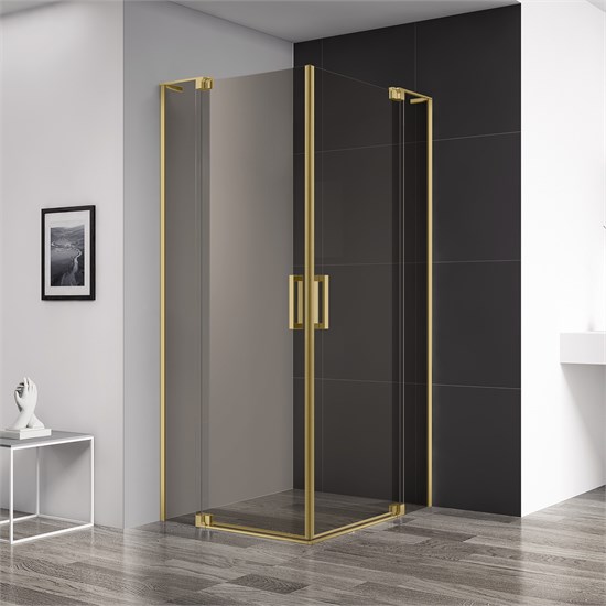 CEZARES Slider Душевой уголок квадратный размер 90x90 см, профиль - брашированное золото / стекло - бронза, двери Распашная SLIDER-A-2-90/100-BR-BORO