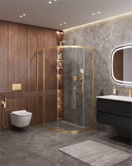 CEZARES Molveno Душевой уголок асимметричный размер 120x90 см двери раздвижные профиль - брашированное золото / стекло - прозрачное MOLVENO-RH-1-120/90-C-BORO-IV