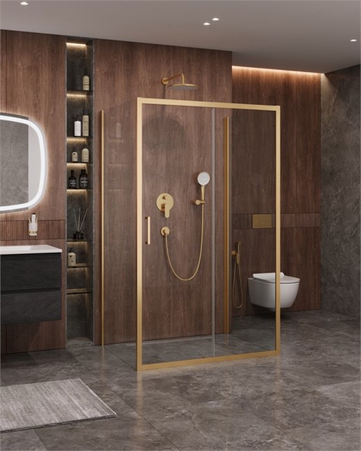 CEZARES Molveno Душевой уголок прямоугольный размер 160x90 см двери раздвижные профиль - брашированное золото / стекло - прозрачное MOLVENO-AH-12-160/90-C-BORO-IV