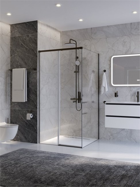 CEZARES Plane Душевой уголок квадратный двери раздвижные размер 100x100 см, профиль - оружейная сталь / стекло - прозрачное PLANE-A-1-100-C-GM