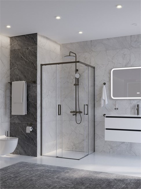 CEZARES Plane Душевой уголок квадратный двери раздвижные размер 90x90 см, профиль - оружейная сталь / стекло - прозрачное PLANE-A-2-90-C-GM