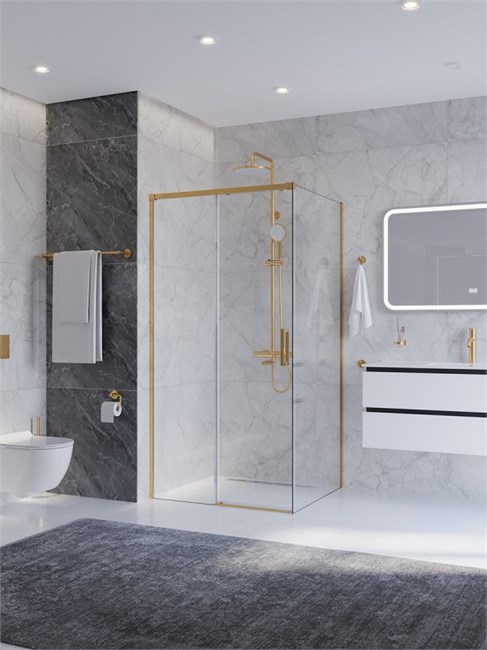 CEZARES Plane Душевой уголок прямоугольный двери раздвижные размер 140x100 см, профиль - брашированное золото / стекло - прозрачное PLANE-AH-1-140/100-C-BORO