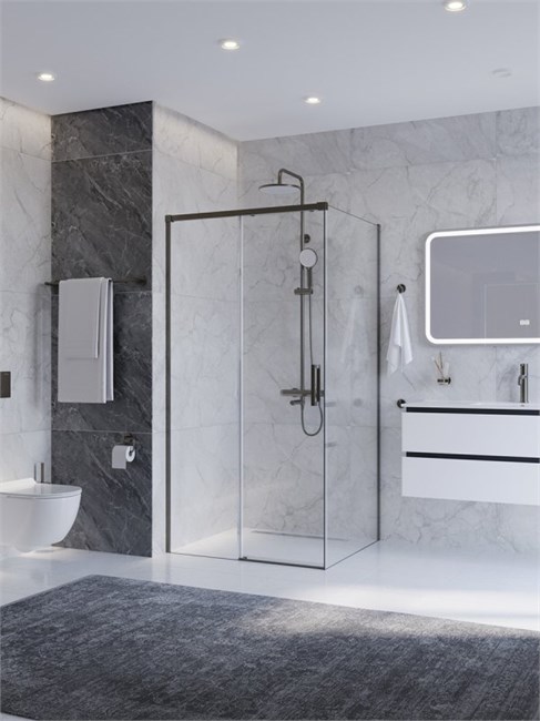 CEZARES Plane Душевой уголок прямоугольный двери раздвижные размер 140x100 см, профиль - оружейная сталь / стекло - прозрачное PLANE-AH-1-140/100-C-GM