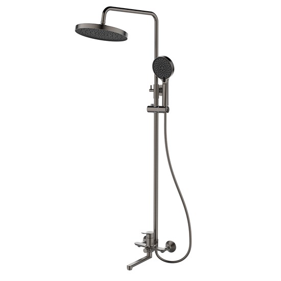 LEMARK Смеситель Siberia LMF-7026B-GM для ванны и душа с регулируемой высотой штанги и лейкой верхнего душа «Тропический дождь», графит LMF-7026B-GM