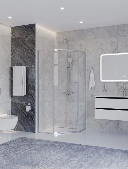 CEZARES Plane Душевой уголок пятиугольный двери распашные размер 90x90 см, профиль - хром / стекло - прозрачное PLANE-P-1-90-C-CR