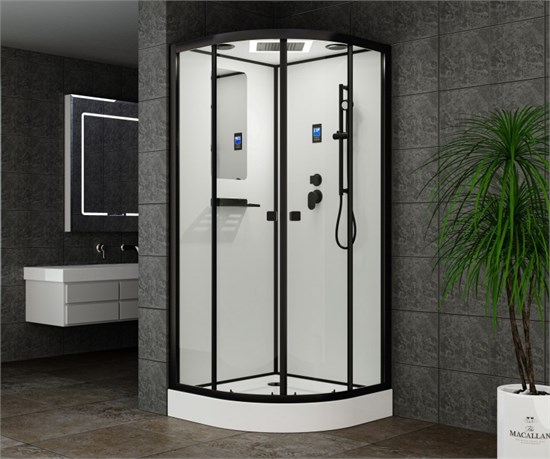 ESBANO Fora Душевая кабина полукруглая размер 90x90 см профиль - черный матовый / стекло - прозрачное ESKBFO90CR