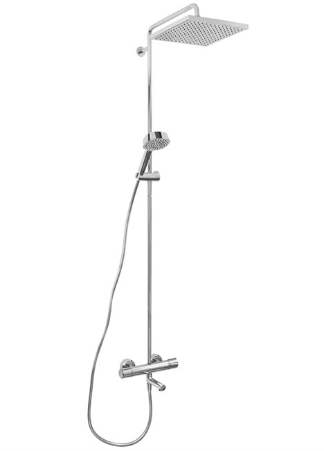 E26238-CP ATOM Колонна для ванны и душа
с термостатом, поворотным
изливом, геометричным верхним
и ручным душем, хром E26238-CP