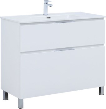 AQUANET Тумба с раковиной Алвита new 100 (Flat) напольная 2 ящ. цв. белый матовый AQUANET-345671
