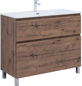 AQUANET Тумба с раковиной Алвита new 100 (Flat) напольная 2 ящ. цв.дуб веллингтон табак AQUANET-345672