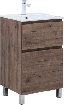 AQUANET Тумба с раковиной Алвита new 50 (Flat) напольная 2 ящ. цв.дуб веллингтон табак AQUANET-345674
