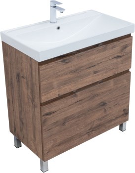 AQUANET Тумба с раковиной Алвита new 80 (Flash) напольная 2 ящ. цв.дуб веллингтон табак AQUANET-345690