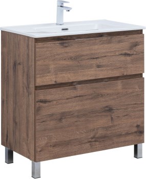 AQUANET Тумба с раковиной Алвита new 80 (Flat) напольная 2 ящ. цв.дуб веллингтон табак AQUANET-345680