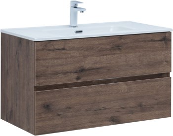 AQUANET Тумба с раковиной Алвита new 90 2 ящ. цв.дуб веллингтон табак AQUANET-335688