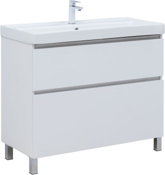 AQUANET Тумба с раковиной Вега 100 (Ирис) напольная 2 ящ. цв. белый глянец AQUANET-345373
