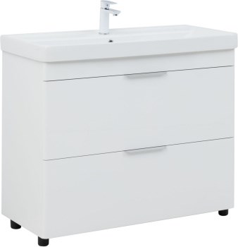 AQUANET Тумба с раковиной Ирис new 100 напольная 2 ящ. цв.белый глянец AQUANET-342096