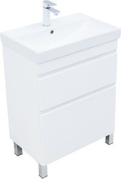 AQUANET Тумба с раковиной Слим 60 напольная 2 ящ. цв.белый сатин AQUANET-348178