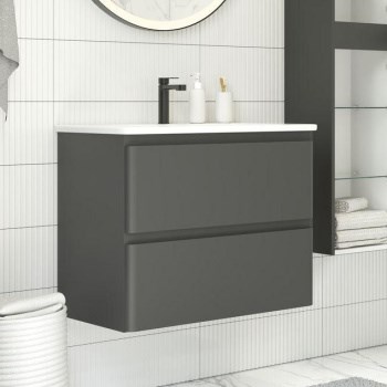 AQUANET Тумба с раковиной Эмбер 60 2 ящ. цв.черный матовый (раковина Urban) AQUANET-332504