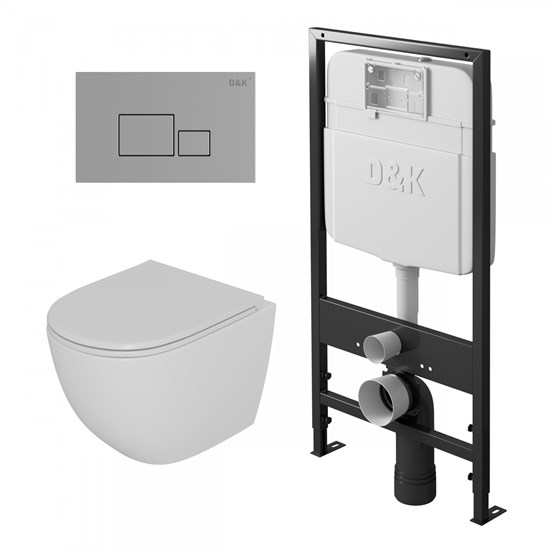 DK Комплект Унитаз подвесной безободковый Matrix DT1396016, 490*370*360мм, сиденье микролифт, белый+Инсталляция рамная скрытого монтажа DI8055119, 550*100*1190мм, для подвесного унитаза, универсальная+Клавиша смыва Quadro DB1519001, хром DS1391606