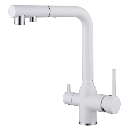 ABBER Смеситель Emotion AF8814W для кухни с подключением фильтра и выдвижной лейкой, белый матовый AF8814W