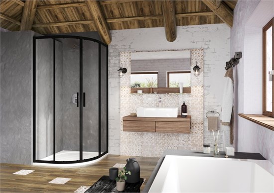 RAVAK Blix Slim Душевой уголок четверть круга размер 80x80 см двери раздвижные, профиль - черный / стекло - прозрачное X3BM40300Z1